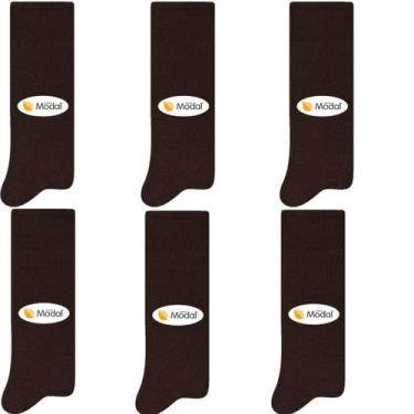 Imagem de 6 pares de meias Social Masculina Modal Selene 8350, 39-43, Marrom Esc