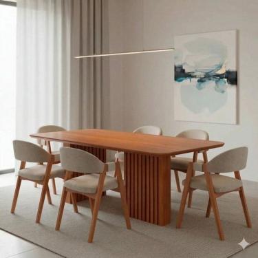 Imagem de Conjunto Sala de Jantar 6 Lugares Cadeiras Estofadas Gaia Yescasa Marrom