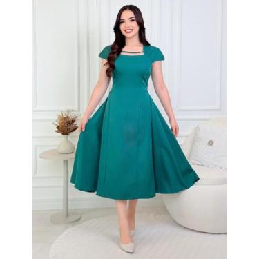Imagem de Vestido Midi Alfaiataria Elegante Liso para Festa Convidada Social Tra