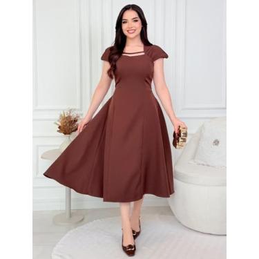 Imagem de Vestido Midi Alfaiataria Elegante Liso para Festa Convidada Social Tra
