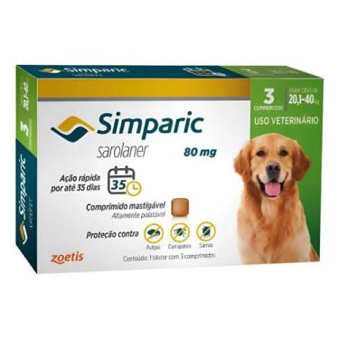 Imagem de Antipulgas e Carrapatos Simparic Cães de 20,1 a 40 Kg 03 Comprimidos (