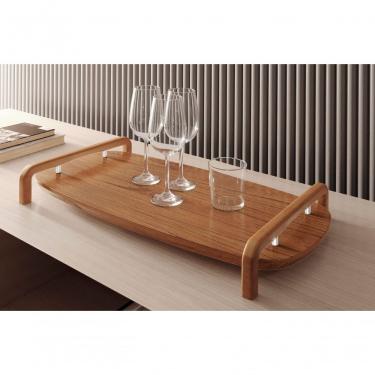Imagem de Bandeja Decorativa Barcelona para Servir e Decorar Cinamomo com Detalhe Prata em MDF Lar Flex Móveis