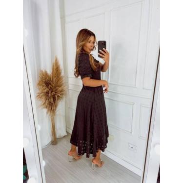 Imagem de Vestido Feminino Mídi Com Babado Forrado Lindo - R.H STORE, Preto, G