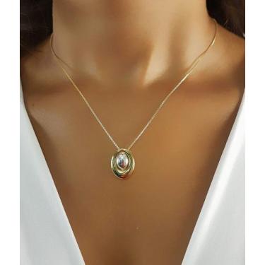 Imagem de Colar Formas Oval 2 Banhos Ródio Branco e Ouro - Almadine Joias