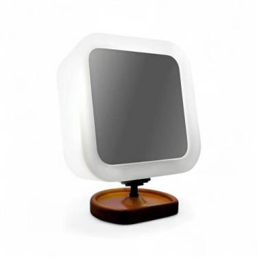 Imagem de Espelho Maquiagem Iluminado Articulado com Aumento Base de Madeira - D