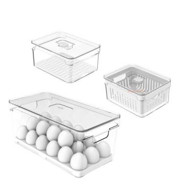 Imagem de Kit 3 Organizadores Porta Mantimento Para Geladeira Ovos Fruta Verdura