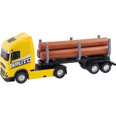 Imagem de Caminhão de Brinquedo Truck Bruto Logging com Carga de Madeira e Rodas Livres 38,5cm Samba Toys