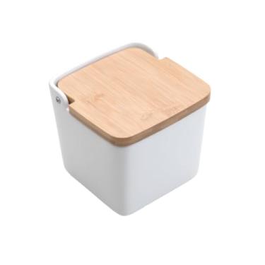 Imagem de LYOR - Saleiro de Mesa de Cerâmica com Tampa de Bambu Bianco 12cm x 12cm
