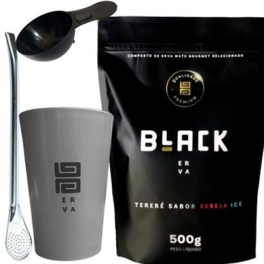 Imagem de Kit Tereré Black Erva Mate Copo Caldereta Cinza de Acrílico Bomba Clás