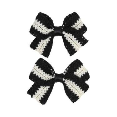 Imagem de Presilhas De Cabelo Com Laço Listrado Em Tricô Preto E Branco Para Men