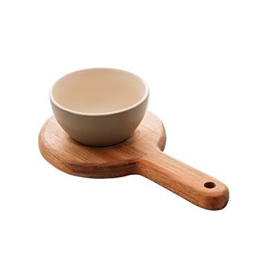 Imagem de SUPORTE MADEIRA COM BOWL DE CERÂMICA LIPTUS 20x13x6cm CINZA