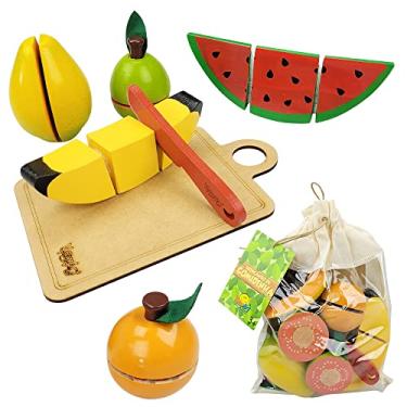 Imagem de Brinquedo Kit 5 Frutinhas Com Corte Faca Tabua Em Madeira 3+, New Art