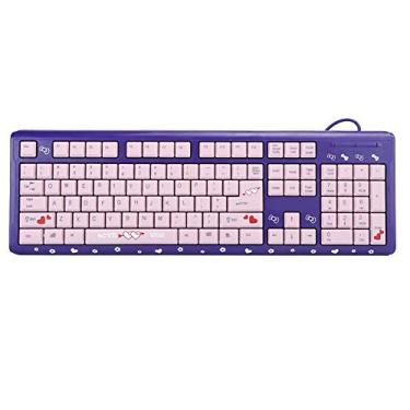 Imagem de Teclado de 104 teclas USB com fio ultrafino lindo desenho silencioso teclado para home office Laptop computador universal para notebook, jogos, casa, escritório (roxo + rosa)