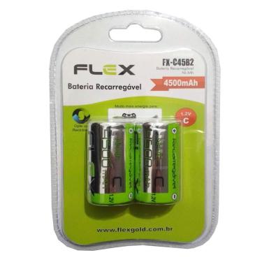 Imagem de Pilha Recarregável Flex Tipo C Média 4500mAh Lr14 com 2 Unidades no Blister FX-C45B2