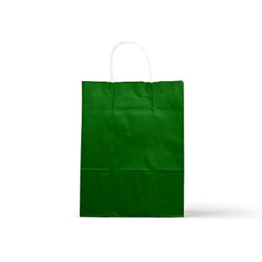 Imagem de Sacola De Papel Kraft PP 15 x 16,5 x 7cm 10 unidades Verde-escuro Monolúcido Com Alça Torcida Embalagem Fácil