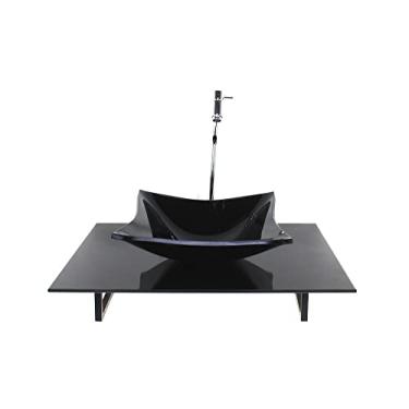 Imagem de KIT CUBA DE VIDRO QUADRADA COM TAMPO 60CM PRETO FULL E SUPORTE PRETO