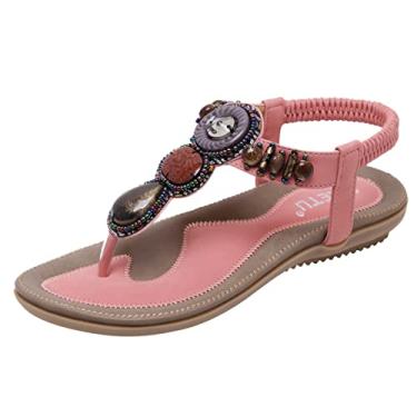 Imagem de Sandálias de plataforma femininas confortáveis flor clipe dedo do pé sandálias de praia moda feminina boêmia plataforma sapatos de vestido a9, rosa, 8.5