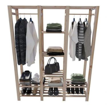 Imagem de Cabideiro Arara Pinus Acomoda Sapatos E Roupas