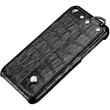 Imagem de HAODEE Capa de telefone para Apple iPhone SE 2Nd 4,7 polegadas, padrão de crocodilo couro capa traseira de telefone capa protetora para Apple iPhone SE 2020 (Cor: Preto)