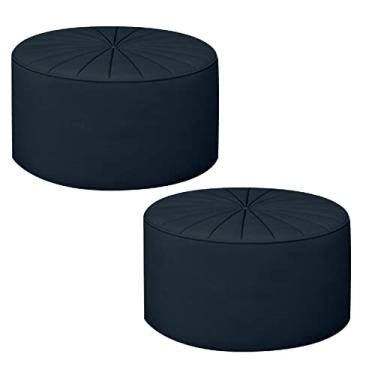 Imagem de Kit 2 Puffs Decorativos Sala De Estar Round Veludo Azul Marinho G45 - Gran Belo