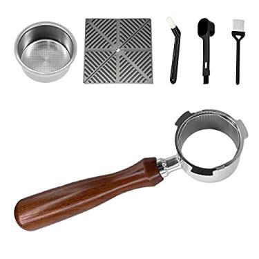 Imagem de NEOUZA Porta-filtro de café de 51 mm compatível com máquina de café expresso DeLonghi EC680/EC685, suporte de filtro sem base, cabo de café de madeira, brindes: cesta de enchimento, colher, tapete de adulteração