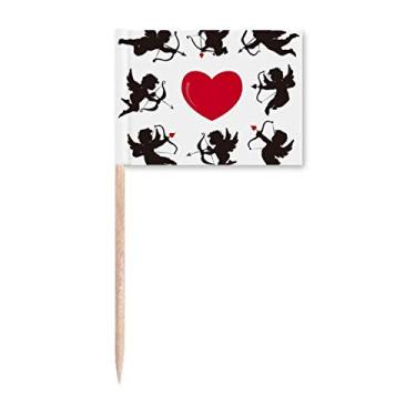 Imagem de Marcadores de palito de dente com padrão de coração vermelho cupido Angel Decoração de festa