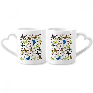Imagem de Conjunto de canecas de porcelana para casais, borboletas, diferentes tamanhos de coração