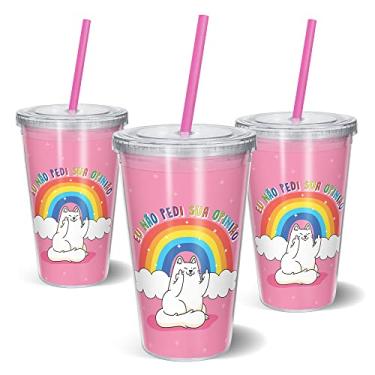 Imagem de Beek Geek's Stuff Copo Canudo Parede Dupla 600ml, Linha Gatos, modelo Eu Não Pedi Sua Opinião, CC-75