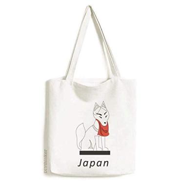 Imagem de Bolsa de lona com raposa famosa japonesa, bolsa de compras casual