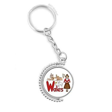 Imagem de Anel giratório com símbolo nacional do País de Gales para chaveiro, acessórios de disco, clipe de corrente