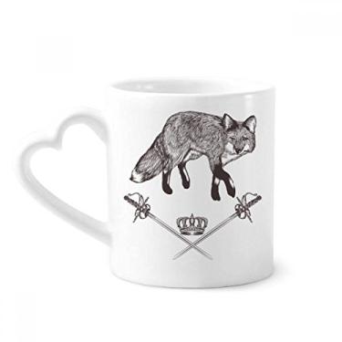 Imagem de Caneca de cerâmica de café com espada de raposa, coroa de animais, estilo barroco, copo de coração de vidro