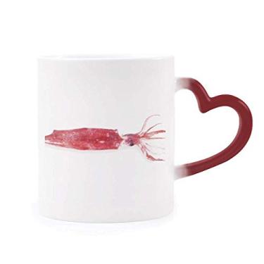 Imagem de Caneca de grés com estampa de peixe oceano rosa suave sensível ao calor vermelha que muda de cor