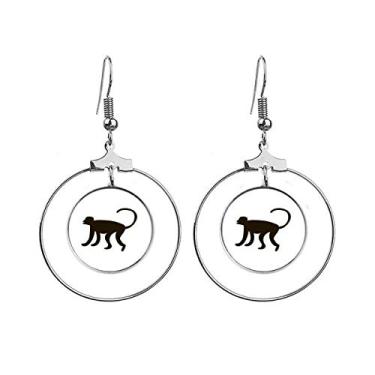 Imagem de Brincos de macaco preto com desenho de animal, argola pendurada, joia circular