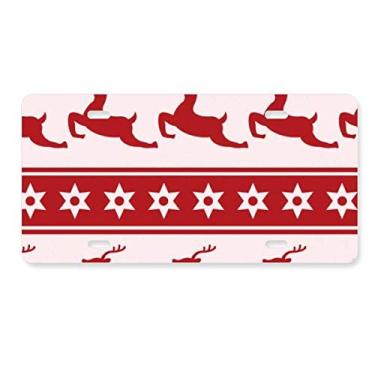 Imagem de DIYthinker Placa de licença de Natal com estrela de alce vermelha para decoração de carro, acessório de aço inoxidável