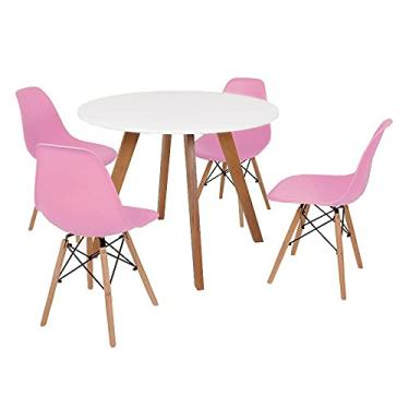 Imagem de Mesa Inês 100cm Branca + 4 Cadeiras Eames Eiffel - Rosa