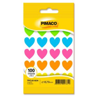Imagem de Etiqueta Adesiva Pimaco, Multiuso TP-CLN, Coração Neon-Multi, Ø18,79mm, envelope com 5 fls - 100 etiquetas, 970851