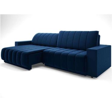 Imagem de sofá 3 lugares retrátil e reclinável méxico com usb veludo azul marinho 200 cm