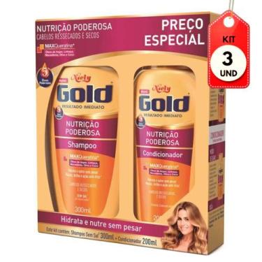 Imagem de Kit C/03 Niely Gold Nutrição Poderosa Shampoo 300ml + Condicionador 20