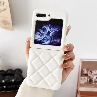 Imagem de para Samsung Z Flip5 Capa Rhombic de luxo para Samsung Galaxy Z Flip 5 4 3 ZFlip flip4 5G 3D Treliça capa de cor sólida, WhiteGZ, para Samsung Z Flip 5