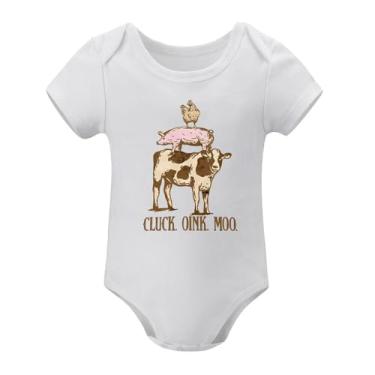 Imagem de SHUYINICE Macacão infantil engraçado para meninos e meninas macacão premium para recém-nascidos Cluck Oink Moo Baby Onesie, Branco, 18-24 Months