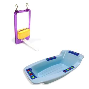 Imagem de Kit Brinquedo Espelho Com Pedra de Cálcio e Banheira Para Calopsitas Agapornis Periquitos