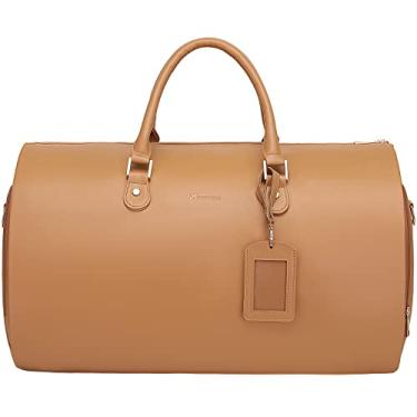 Imagem de Modoker Bolsa feminina conversível de couro com alça de ombro, bolsa esportiva de mão – 2 em 1 mala de viagem para pendurar, Café