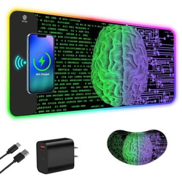 Imagem de ToLuLu Mouse pad para jogos RGB de carregamento sem fio, tapete de mouse de LED de 15 W com carregador de 30 W, 14 modos de luz grande mousepad suporte de pulso, base de borracha antiderrapante tapete
