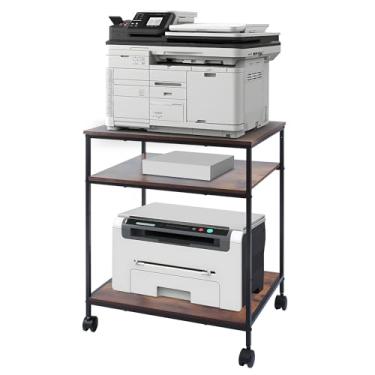 Imagem de EMERIT Suporte de impressora de 3 níveis para laser/jato de tinta/tudo em um – Carrinho resistente de 60 x 48 x 80 cm com prateleiras ajustáveis e rodas bloqueáveis, armazenamento para