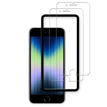 Imagem de HKKAIS [Pacote com 2] Protetor de tela de vidro compatível com iPhone SE3 2022/SE2 2020 iPhone 8/7 de vidro temperado com moldura de fácil instalação