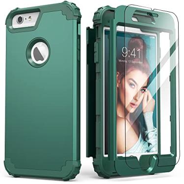 Imagem de IDweel Capa para iPhone 6S Plus com protetor de tela (vidro temperado), capa para iPhone 6 Plus, 3 em 1 à prova de choque fina híbrida resistente capa de policarbonato rígido de silicone macio, capa de corpo inteiro, verde grafite/verde escuro