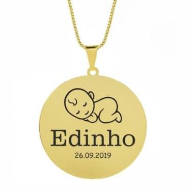 Imagem de Gargantilha Pingente Redondo Personalizado Nome Edinho Banhado Ouro 18K - 999005177-Feminino