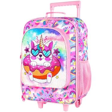 Imagem de AGSDON Mala de viagem infantil com rodas, mochila compacta com rodinhas para meninos e meninas, Bagagem de gato rosa TTQ de 45,7 cm, 13.5 x 6 x 18 inches