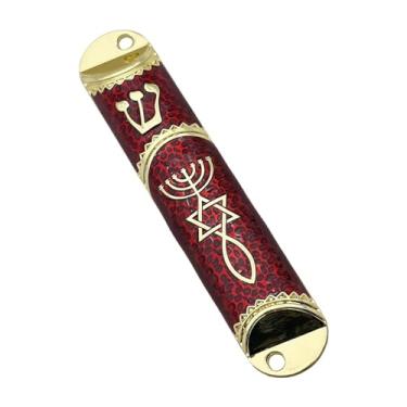 Imagem de WeiLaiKeQi 4.1 Polegada Judaica Mezuzah Caso Capa Porta Ornamento Liga de Zinco Elegante Olhando Artesanal para Presente de Inauguração Multifuncional, Vermelho, Tamanho real