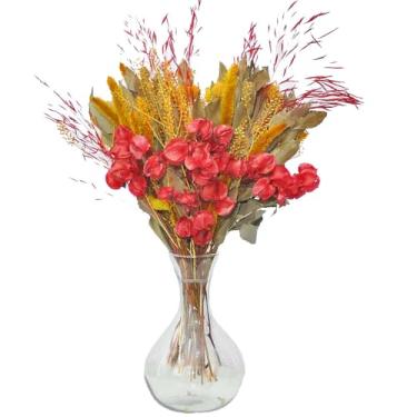 Imagem de Arranjo De Flores Desidratadas Bounganville Vermelho Com Vaso De Vidro